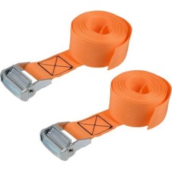 2.5M x 5cm Lashing Strap Cargo Tie Down Straps w Cam Lock Buckle 500Kg Work Load, Orange, 2Pcs
