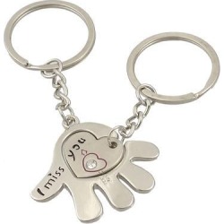 Unique Bargains 2 Pieces Silver Tone Heart Palm Keyring Key Holder Gift for Couple Lovers