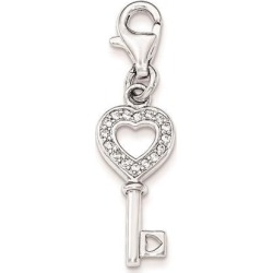 Sterling Silver CZ Heart Key w/Lobster Charm