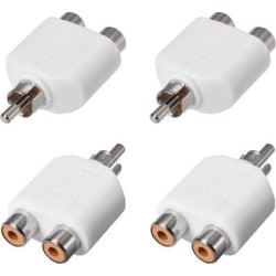RCA Male to 2 RCA Female Connector Splitter Adapter Coupler White 4Pcs for Stereo Audio Video AV TV Cable Convert