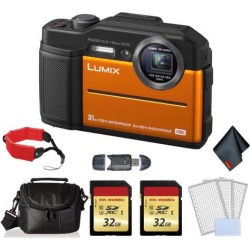 Panasonic Lumix Waterproof Digital Camera (Orange)- Bundle with 2x 32GB Memory card s + Floating Wrist Strap + LCD Screen Protectors and MORE