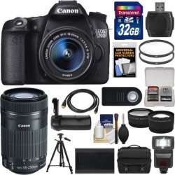 Canon EOS 70D Digital SLR Camera & EF-S 18-55mm IS STM Lens with 55-250mm IS STM Lens + 32GB Card + Case + Flash + Battery + Grip + Tripod Kit