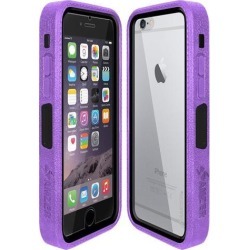 Amzer CRUSTA Rugged Case Purple on Black Shell Tempered Glass with Holster for iPhone 6 Plus