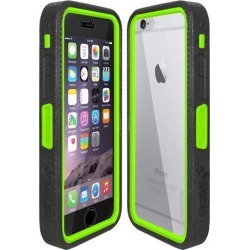 Amzer Black on Green Embedded Tempered Glass Rugged Case With Holster for Silver/Gold Apple iPhone 6 Plus / 6S Plus