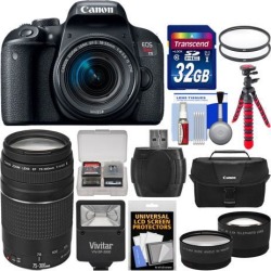 Canon EOS Rebel T7i Digital SLR Camera & EF-S 18-55mm IS STM + 75-300mm Lens + 32GB Card + Case + Flash + Tripod + Filters + Tele/Wide Lens Kit