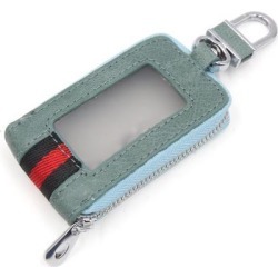 Universal Green Faux Leather Rectangle Shaped Zipper Car Key Holder Coins Pocket