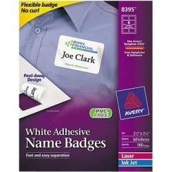 Avery 8395 Flexible Self-Adhesive Laser/Inkjet Name Badge Labels, 2-1/3 x 3-3/8, WE, 160/Pk