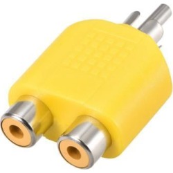 RCA Male to 2 RCA Female Connector Splitter Adapter Coupler Yellow for Stereo Audio Video AV TV Cable Convert