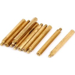 Unique Bargains M4x50mm+6mm Male to Female Thread 0.7mm Pitch Brass Hex Standoff Spacer 10Pcs
