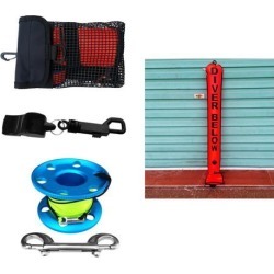 Scuba Diving Surface Marker Buoy (4FT)+Finger Spool Reel+Mesh Bag+Whistle