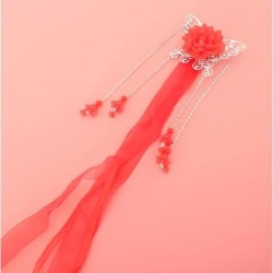 Ancient Traditional Chinese Hair Clip Bridal Wedding Head Jewelry Red