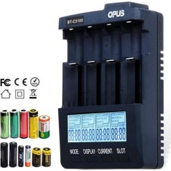 Opus BT-C3100 V2.2 Digital Intelligent 4 Slots AA/AAA LCD Battery Charger UK plug