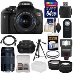 Canon EOS Rebel T6i Wi-Fi Digital SLR Camera & EF-S 18-55mm IS STM Lens with 75-300mm III Lens + 64GB Card + Case + Filters + Tripod + Flash +.
