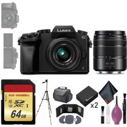 Panasonic Lumix DMC-G7 Mirrorless Micro Four Thirds Digital Camera w/ 14-42mm & 45-150mm Lenses (Black) - 64GB - Memory Card Wallet - Reader - Battery