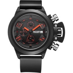 Megir Sport Military Famous Mens Watches Waterproof Military Quartz Watches Sports Silicone Strap Chronograph Wrist Watch for Man