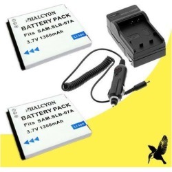 Two Halcyon 1300 mAH Lithium Ion Replacement Battery and Charger Kit for Samsung DualView TL225 12.2 MP Digital Camera and Samsung SLB-07A