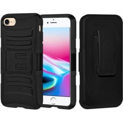 Rugged TUFF Hybrid Armor Hard Defender Case with Holster - Black/ Black for iPhone 8