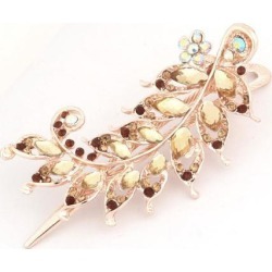 Women Faux Crystal Leaves Pattern Beak Hari Clip Hairpin Ornament 4.9 Inch Long