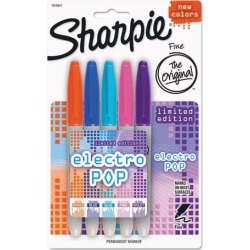 Sharpie 1919847 Fine Electro Pop Marker, Fine Point, Assorted, 5/Pack