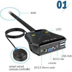 2 Port VGA USB KVM Switch Manual Push Button with Wired Remote Control Key and Original Cable MT-201VL