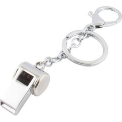 Unique Bargains Silver Tone Metal Whistle Pendant Keychain Key Ring Holder