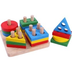 Wooden Educational Preschool Shape Colorful Geometric Sorting Board Block Stack Sort Chunky Puzzle Toys, Birthday Gifts Toy