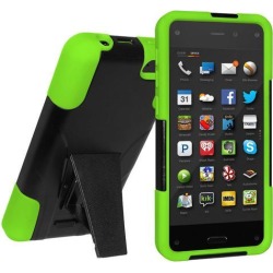 Amzer Double Layer Hybrid Case with Kickstand - Black/ Neon Green for Amazon Fire Phone