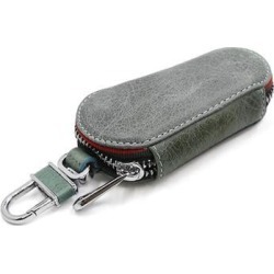 Mini Cyan Faux Leather Car Key Chain Ring Case Holder Metal Hook Zipper Bag