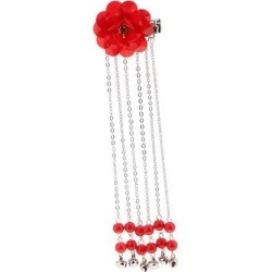 Ancient Alligator Hair Pin Chinese Cosplay Flower Tassel Hair Clip Red