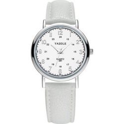 MenWomen Quartz Watch Simple Retro Business PU Wristwatch white dial-white strap(large)