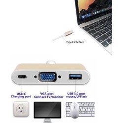 3 in 1 Type-C to VGA USB 3.0 HUB USB-C Charging Port Adapter USB 3.1 Cable For mac