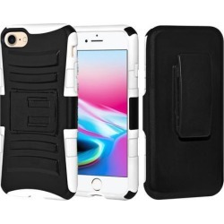 Rugged TUFF Hybrid Armor Hard Defender Case with Holster - Black/ White for iPhone 8