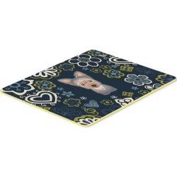 Blue Flowers Yorkie Puppy Kitchen or Bath Mat 20x30 BB5083CMT