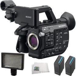 Sony PXW-FS5 XDCAM Super 35 Camera System 4PC Accessory Bundle. Includes 2 Replacement BPU90 Batteries + 160 LED Video Light + Microfiber Cleaning