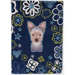 Blue Flowers Yorkie Puppy Flag Garden Size BB5083GF