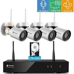 pan tilt & builtin audio kittyhok 1080p fhd pan tilt wireless security camera system outdoor 1tb hdd w/ 8ch nvr, 4pcs wifi pt cameras, 4x digital