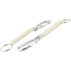 2 Pcs 5' Carabiner Hook Elastic Spring Coil Key Chain Strap Rope White