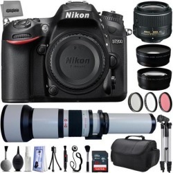 Nikon D7200 24.2MP 1080P DSLR Camera w/ 3.2' LCD - Wi-Fi & GPS Ready + 4 Lens - 18 to 2600mm - 32GB - 30PC Kit - Nikon 18-55VR - Opteka 650-2600mm.