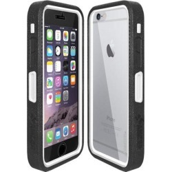 Amzer Black on White Embedded Tempered Glass Rugged Case With Holster for Silver/Gold Apple iPhone 6 Plus / 6S Plus