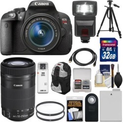 Canon EOS Rebel T5i Digital SLR Camera & EF-S 18-55mm IS STM Lens with EF-S 55-250mm IS STM Lens + 32GB Card + Battery + Backpack + Flash + Tripod.