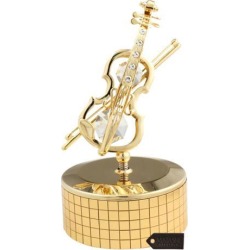 24K Gold Plated Wind Up Music Box with Crystal Studded Violin and Bow Figurine by Matashi