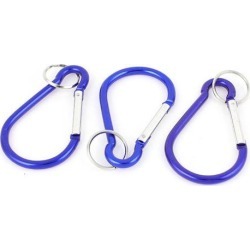 Camping Metal Carabiner Spring Loaded Belt Clips Hook w Key Chain 3pcs Blue