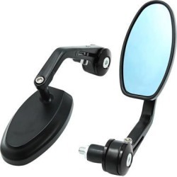2pcs Black Metal Motorcycle Handle Bar End Rearview Side Mirror