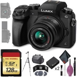 Panasonic Lumix DMC-G7 Mirrorless Micro Four Thirds Digital Camera w/ 14-42mm Lens (Black) - 128GB - Memory Card Wallet - Reader - Battery x2 - 72'