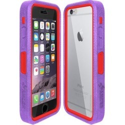 Amzer Purple on Red Embedded Tempered Glass Rugged Case With Holster for Silver/Gold Apple iPhone 6 Plus / 6S Plus