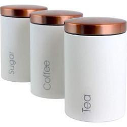 Mega Chef Essential Kitchen Storage 3 Piece Sugar, Coffee and Tea Canister Set in Matte White