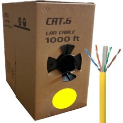 GlobalTone Bulk Ethernet Cable Network Cat6 UTP Solid RJ-45 CCA 1000ft Yellow in Pull Thru Box