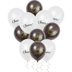 12 inch Latex Balloons Bulk Set 12 with 10M Ribbon for Party White+Black
