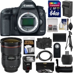 Canon EOS 5D Mark III Digital SLR Camera Body with 24-70mm f/2.8 L Lens + 64GB Card + Case + Flash + Battery/Charger + Grip + Tripod Kit