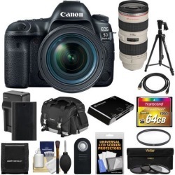 Canon EOS 5D Mark IV 4K Wi-Fi Digital SLR Camera & 24-70mm f/4L IS USM + 70-200mm f/2.8L Lens + 64GB Card + Battery & Charger + Case + Filters +.